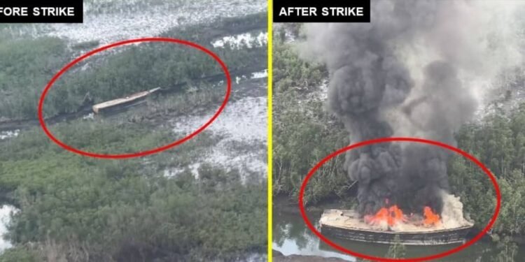 Nigerian Air Force Hits 6 Illegal Refining Sites in Rivers, Destroys 5 Cotonou Boats | METROWATCH