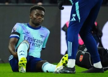 EPL: Arsenal Winger Saka Out for ‘Many Weeks’ with Hamstring Injury, Says Arteta