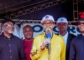 L-R: Chief Press Secretary to the Governor of Delta State, Sir Festus Ahon; President-General of Ughelli Descendants Union, Olorogun Samuel Akpimegi; Olorogun Oscar Ibru and Chairman, Ughelli North Local Government Council, Olorogun Jaro Egbo during the Ughelli North APC Unity Meeting held at Oharisi Model Primary School, Ughelli on Friday.
