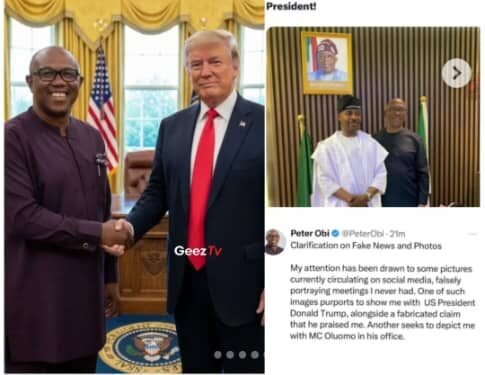 Peter Obi Says Trending Story of ‘Trump Meeting with Me is Fake, Devious’