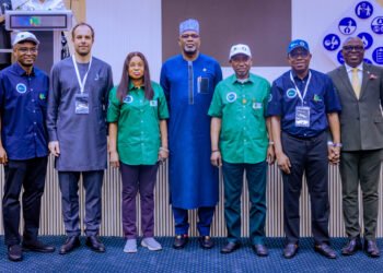 L-R: Executive Vice President, Gas, Power & New Energy, Mr. Olalekan Ogunleye; Chairman of the Oil Producers Trade Section (OPTS) and MD of TotalEnergies Upstream Companies in Nigeria, Matthieu Bouyer; Permanent Secretary, Ministry of Petroleum Resources, Mrs. Patience Oyekunle; Board Chairman, NNPC Ltd, Engr. Ahmadu Musa-Kida; Minister of State for Petroleum Resources (Gas), Rt. Hon. Ekperikpe Ekpo; GCEO NNPC Ltd, Engr. Bashir Bayo Ojulari and Chairman of the Independent Petroleum Producers Group (IPPG) and CEO of Aradel Holdings, Mr. Adegbite Falade during the Official Launch of the NNPC Gas Master Plan 2026 in Abuja, on Friday.