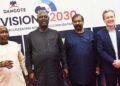 L-R: Minister of State for Petroleum Resources (Gas), Rt. Hon. Ekperikpe Ekpo; Minister of State for Petroleum Resources (Oil), Senator Heineken Lokpobiri; Group Vice President, Oil & Gas, Dangote Industries Limited, Devakumar Edwin; and Managing Director/Chief Executive Officer, Dangote Petroleum Refinery & Petrochemicals, David Bird, during the visit of the Ministers and Board members of the Nigerian Upstream Petroleum Regulatory Commission (NUPRC) to the Dangote Petroleum Refinery, Petrochemicals and Fertiliser complex in Lekki, Lagos, on Monday, July 13, 2026.