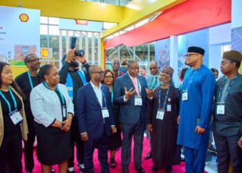 Shell leaders and other dignitaries at the Shell booth during the ministerial tour marking the opening of Nigerian Content Day at the 2026 Nigeria Oil and Gas (NOG) Conference and Exhibition in Abuja.
